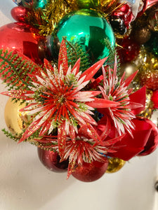 Vintage Ornament Wreath • Poinsettia corsage & Santa